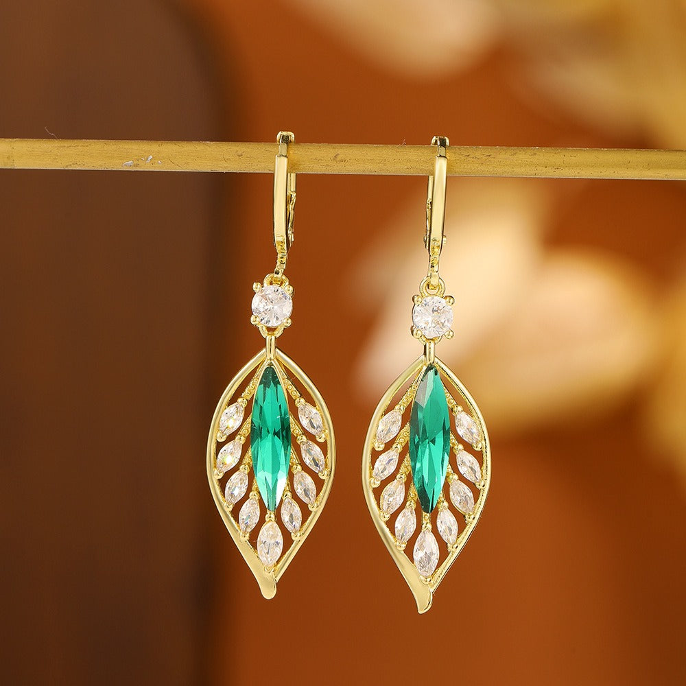 ARETES DE CRISTAL EN FORMA DE HOJA